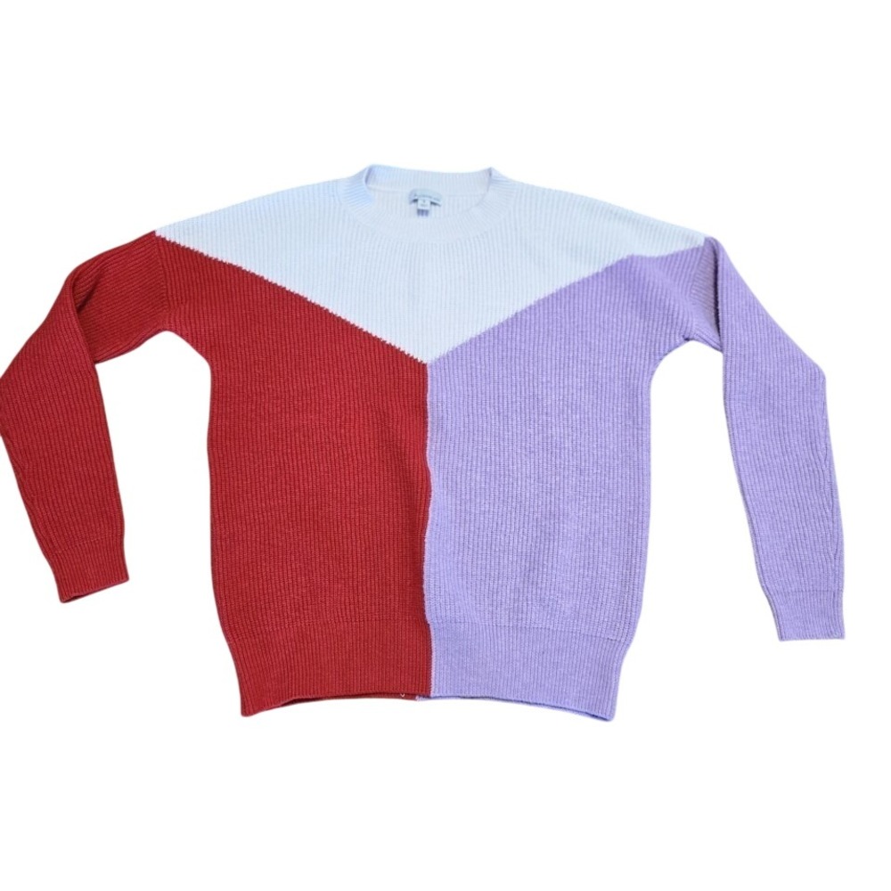 Allison Joy Colorblock Knit Sweater Red White Lavender Size Small